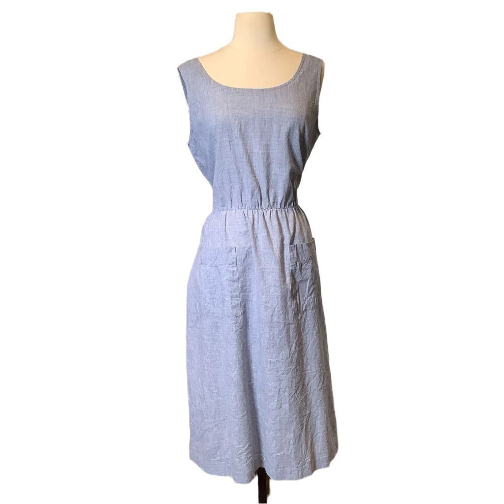 1970s Blue Day Dress with a pockets