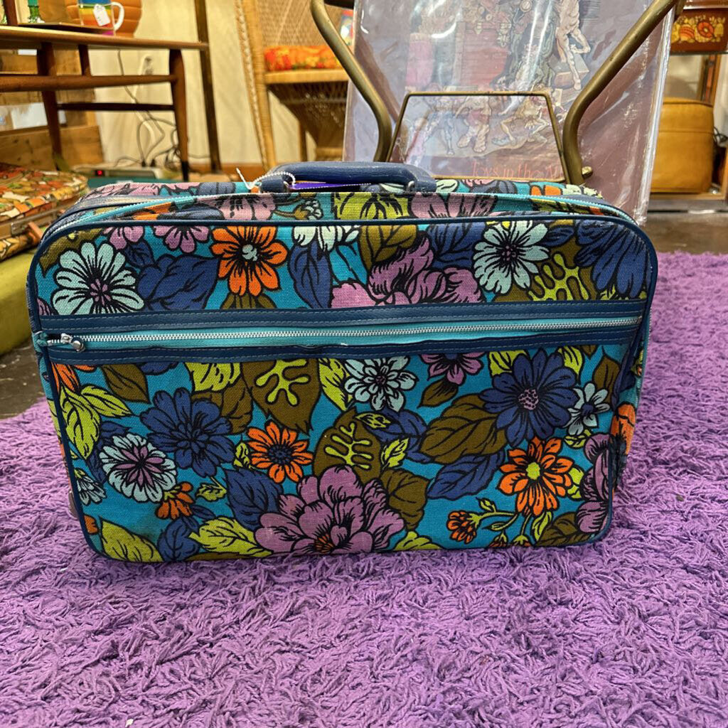 Vintage Floral Print Fabric Suitcase