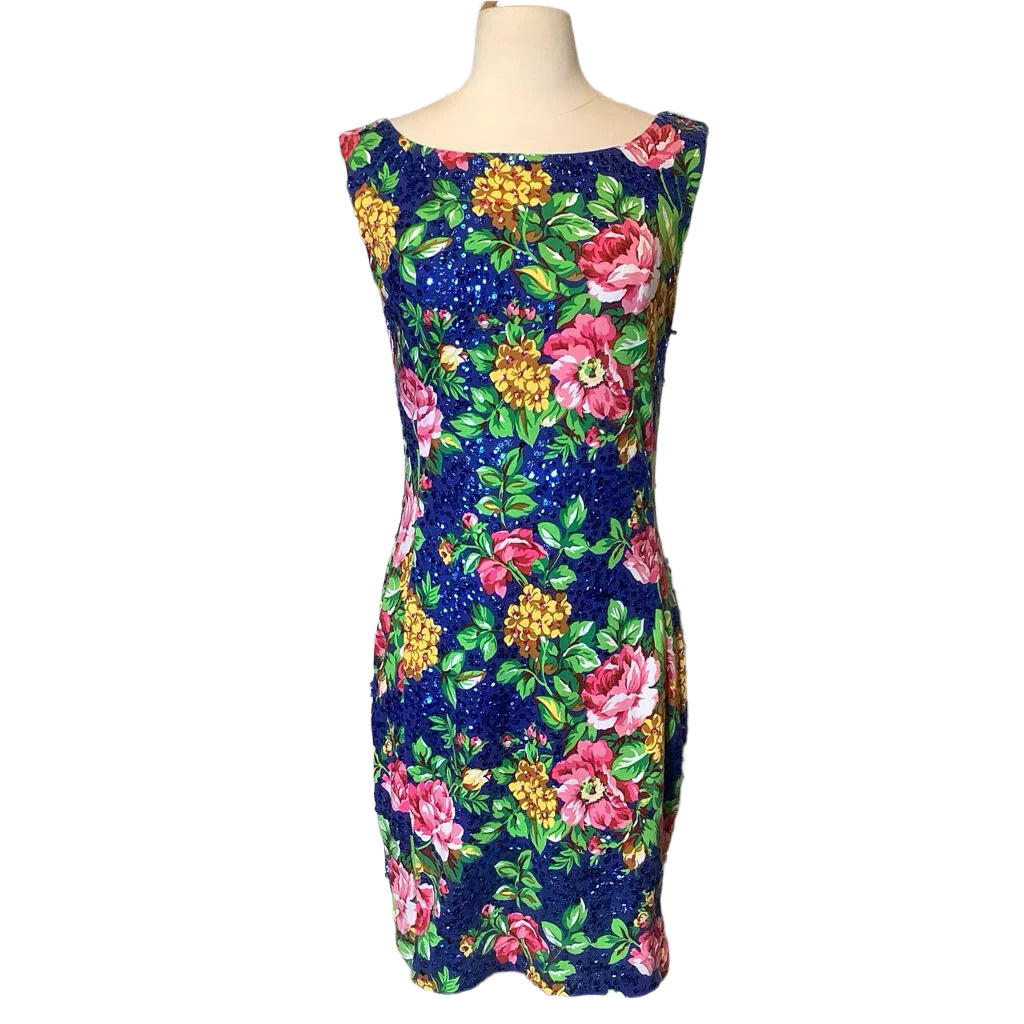 Blue Floral and Sequin Dress