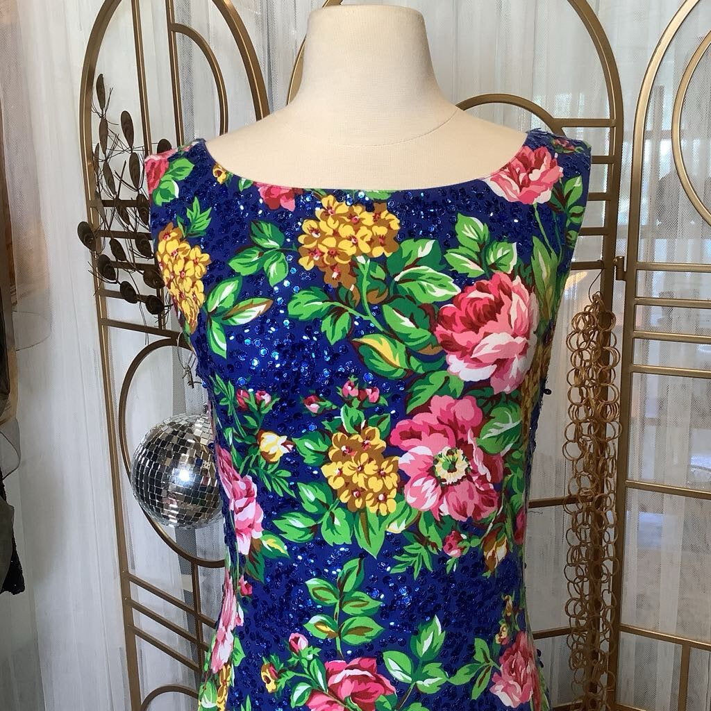 Blue Floral and Sequin Dress