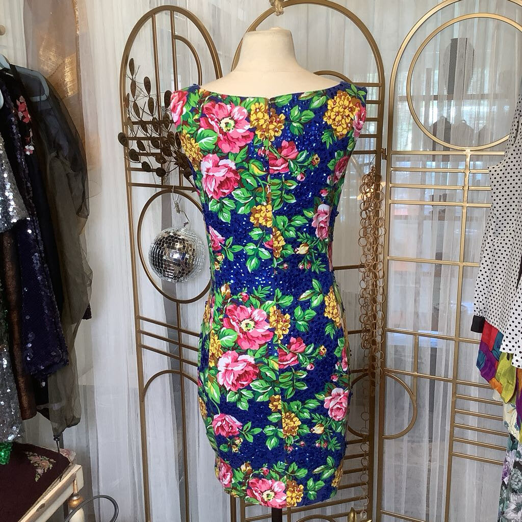 Blue Floral and Sequin Dress