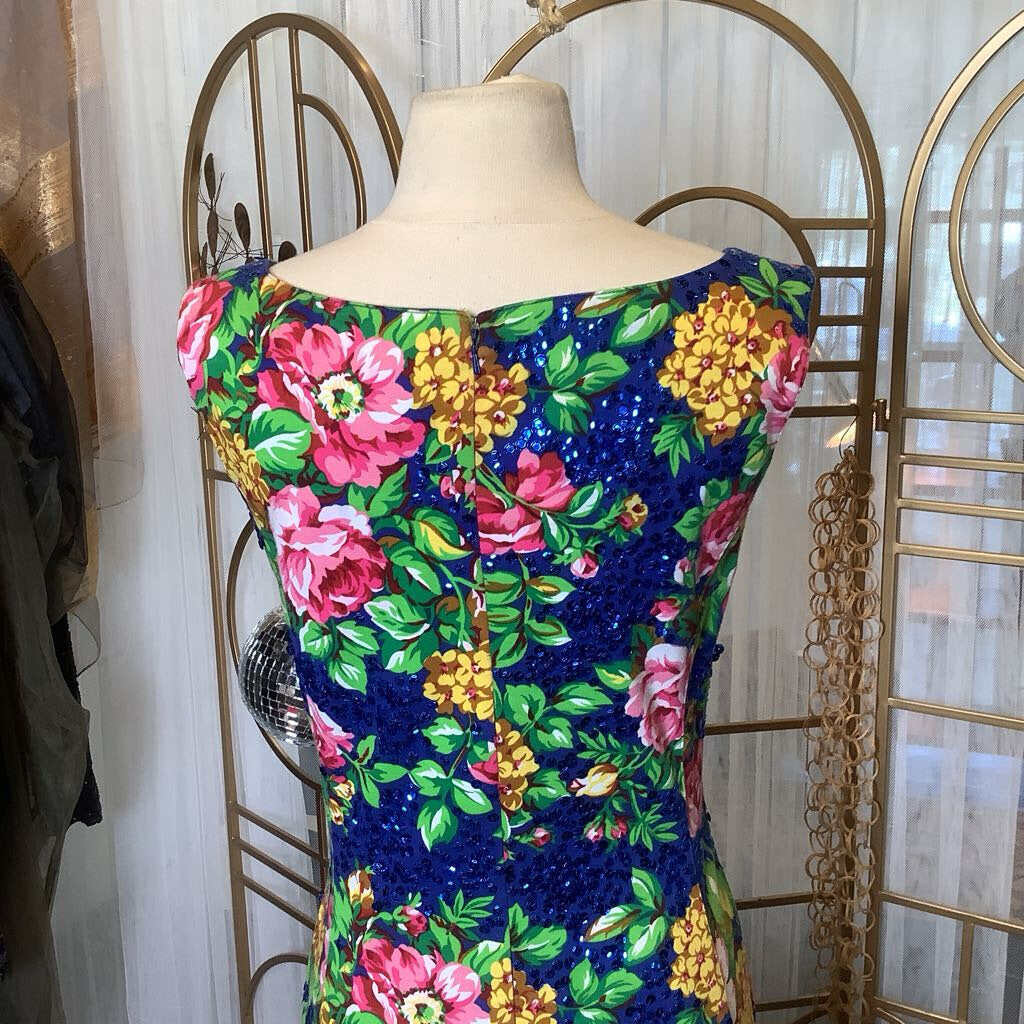 Blue Floral and Sequin Dress