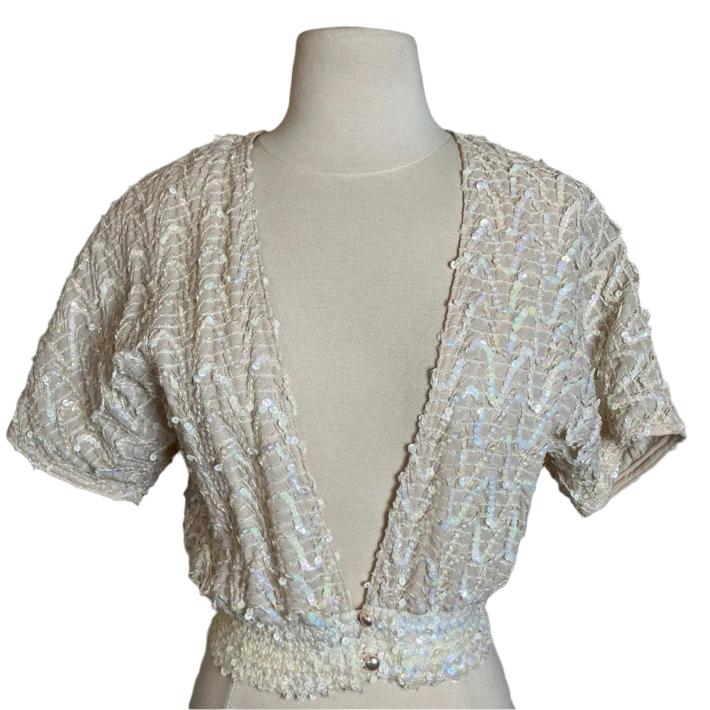 Cream Sequin V-front Jacket