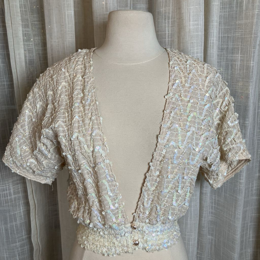 Cream Sequin V-front Jacket