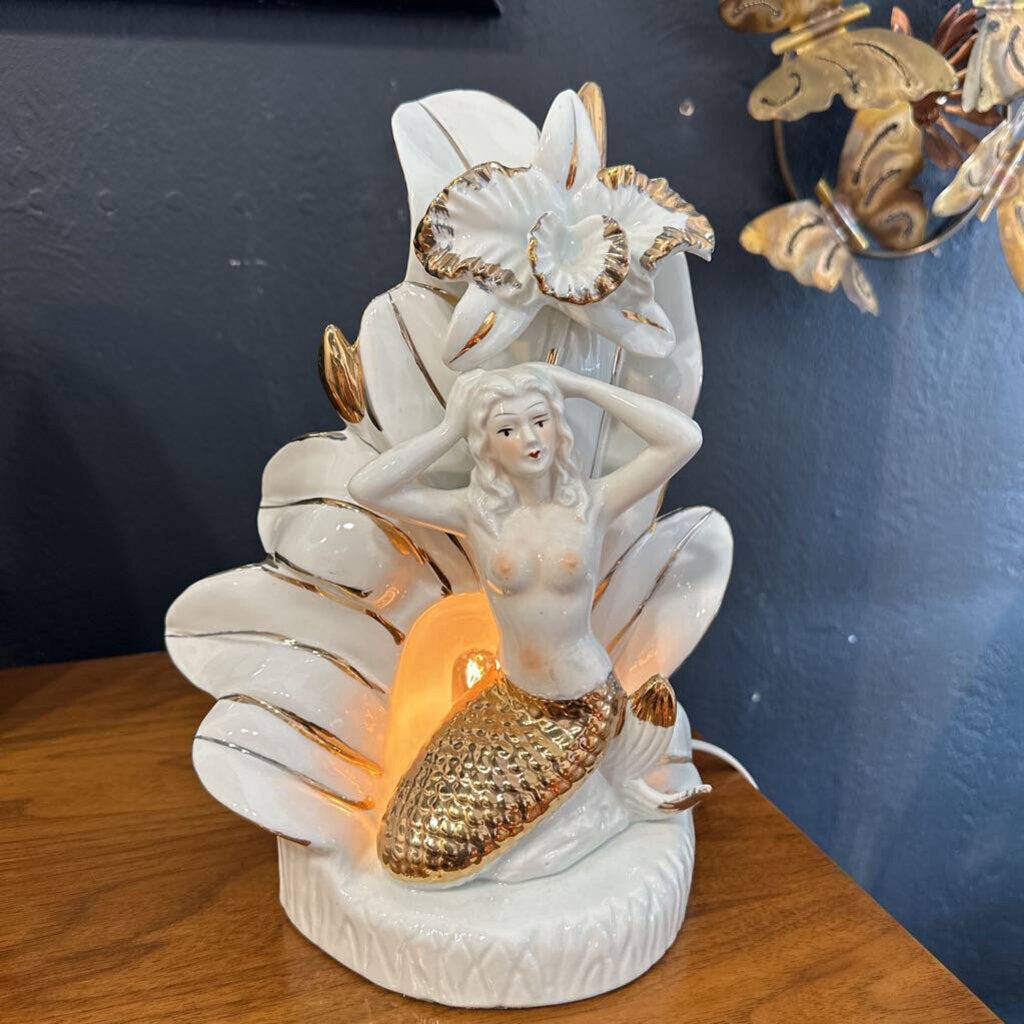 Vintage Ceramic Mermaid Lamp