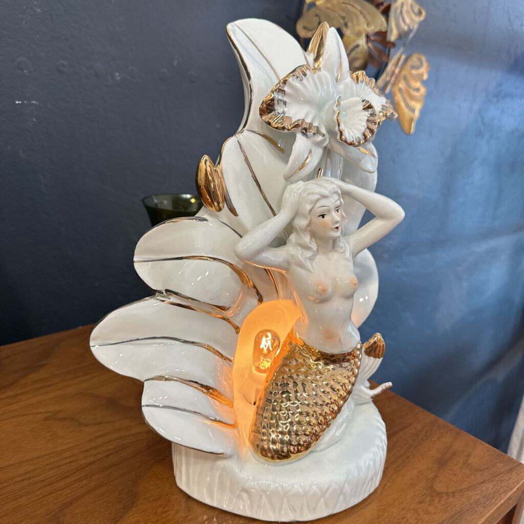 Vintage Ceramic Mermaid Lamp