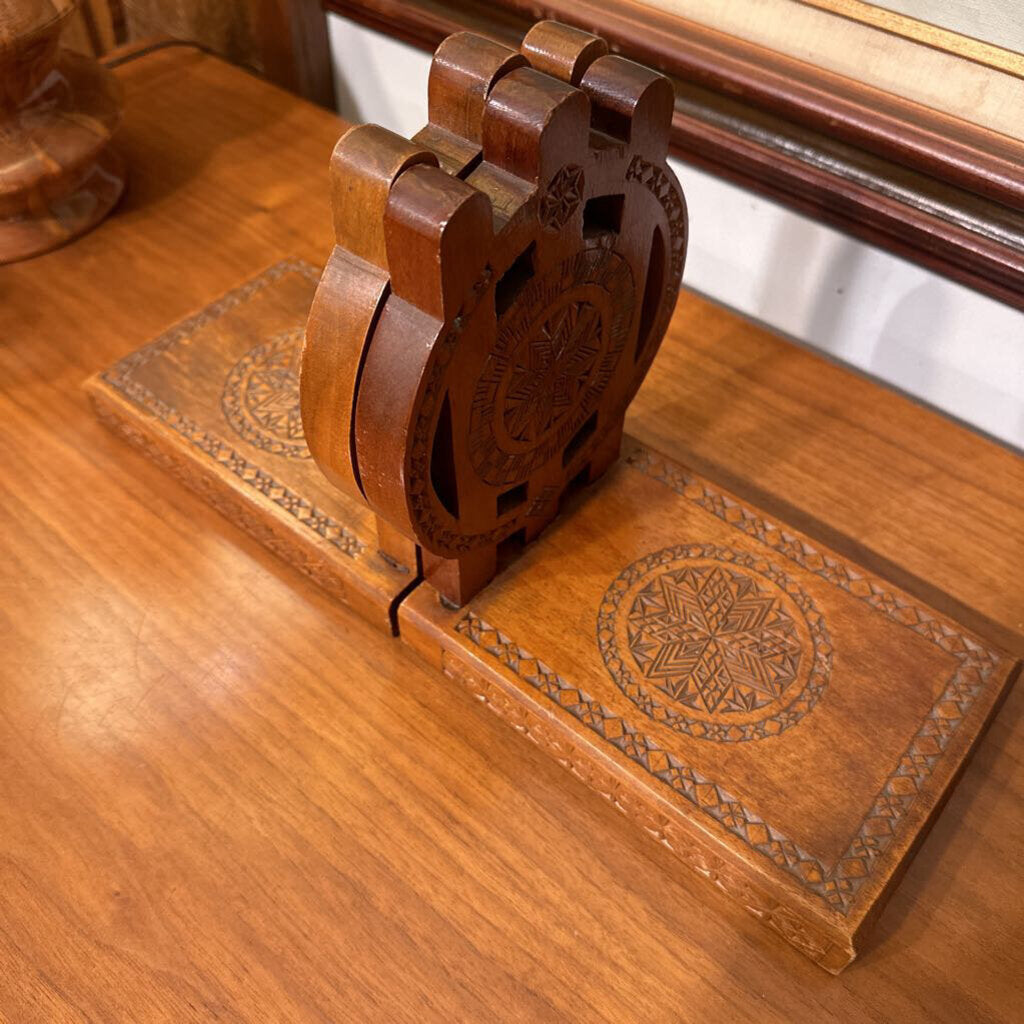 Set of Vintage Carved Wooden Bookends