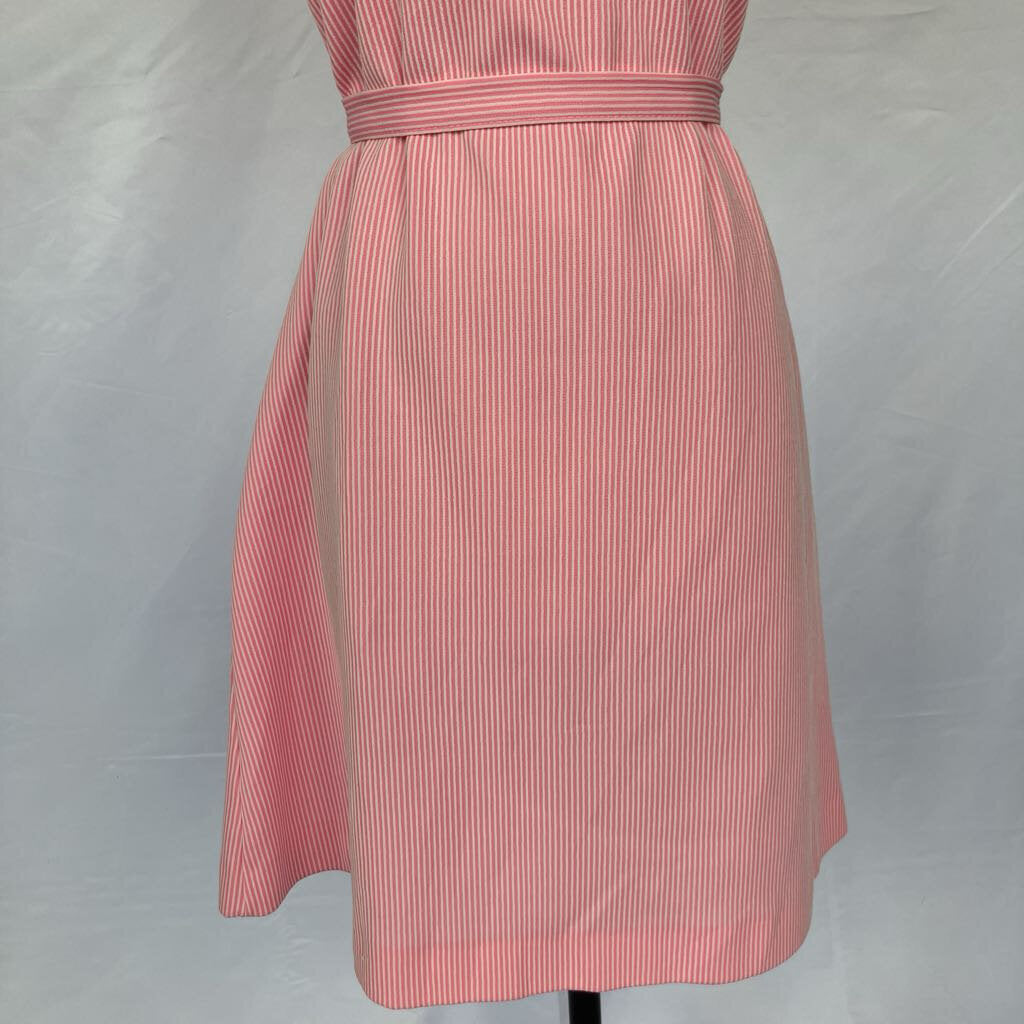 1960s Pink and White Striped Dress with Pockets and Belts