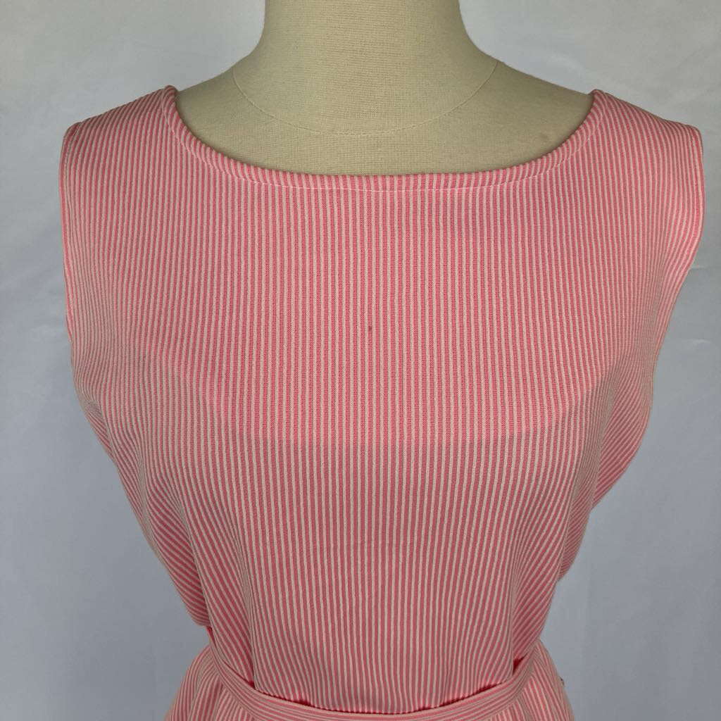 1960s Pink and White Striped Dress with Pockets and Belts