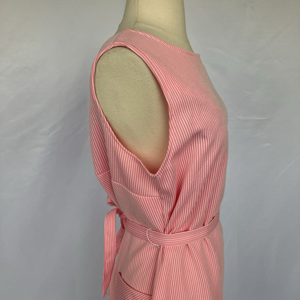 1960s Pink and White Striped Dress with Pockets and Belts