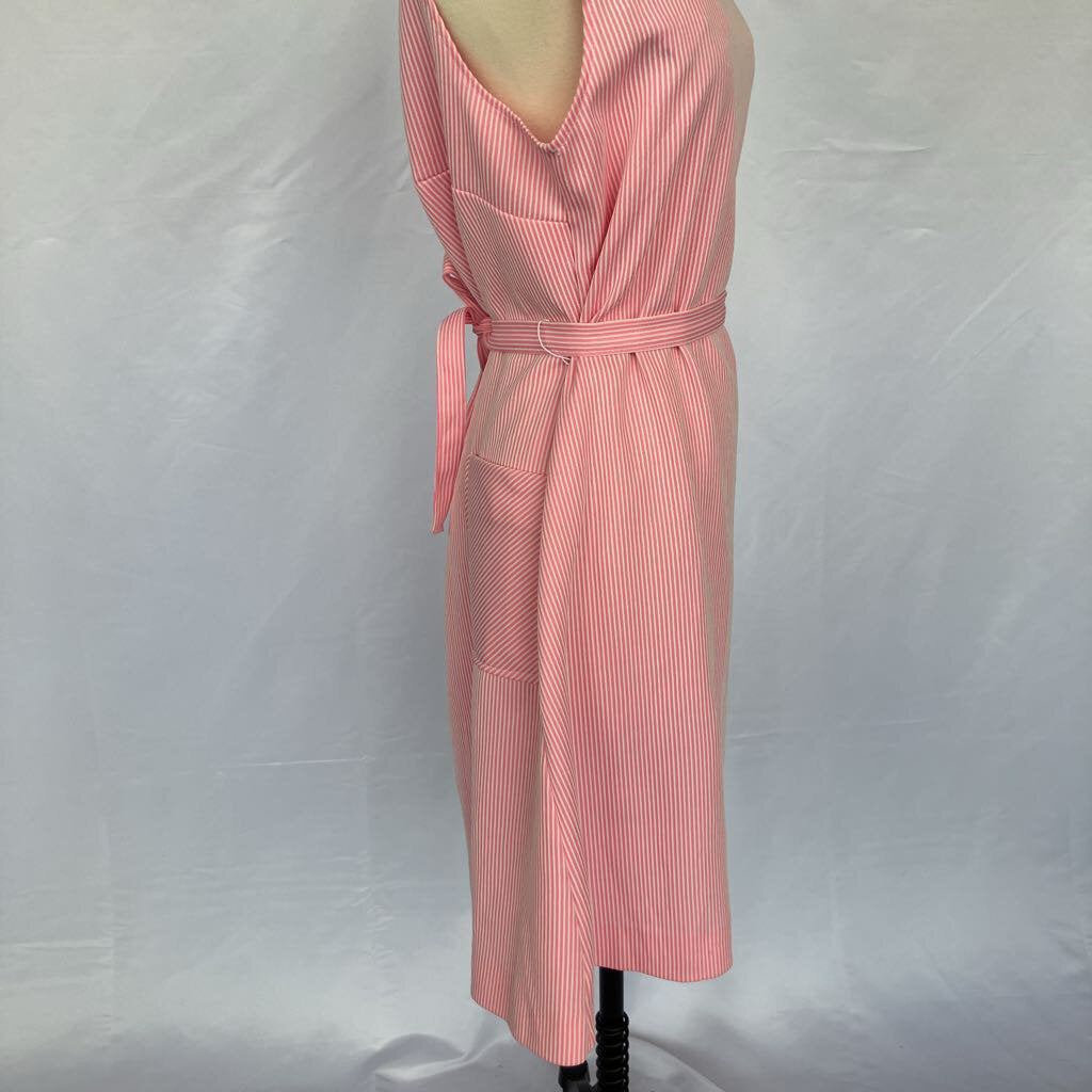 1960s Pink and White Striped Dress with Pockets and Belts