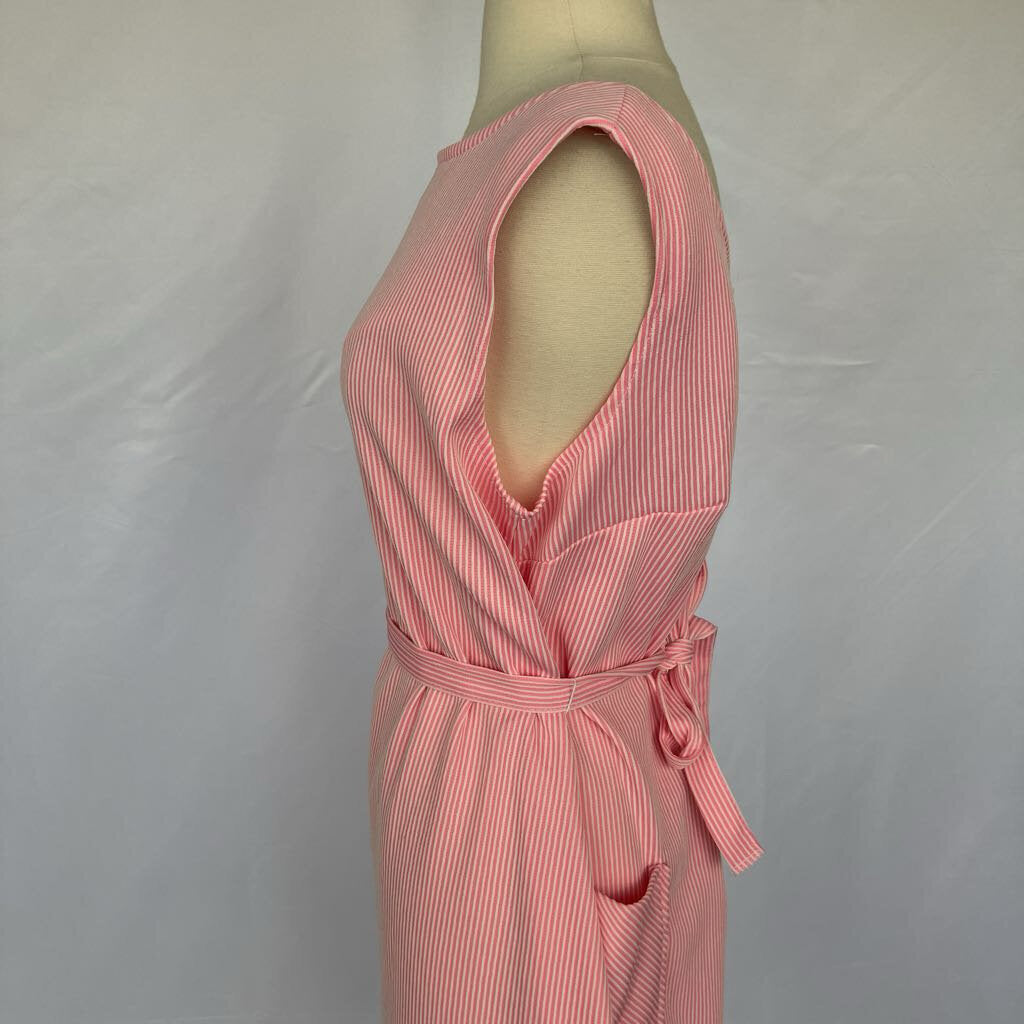 1960s Pink and White Striped Dress with Pockets and Belts