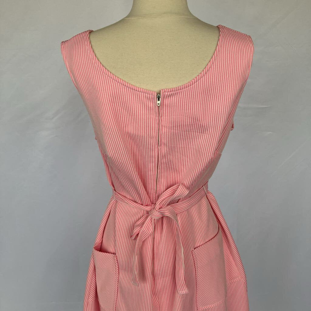 1960s Pink and White Striped Dress with Pockets and Belts