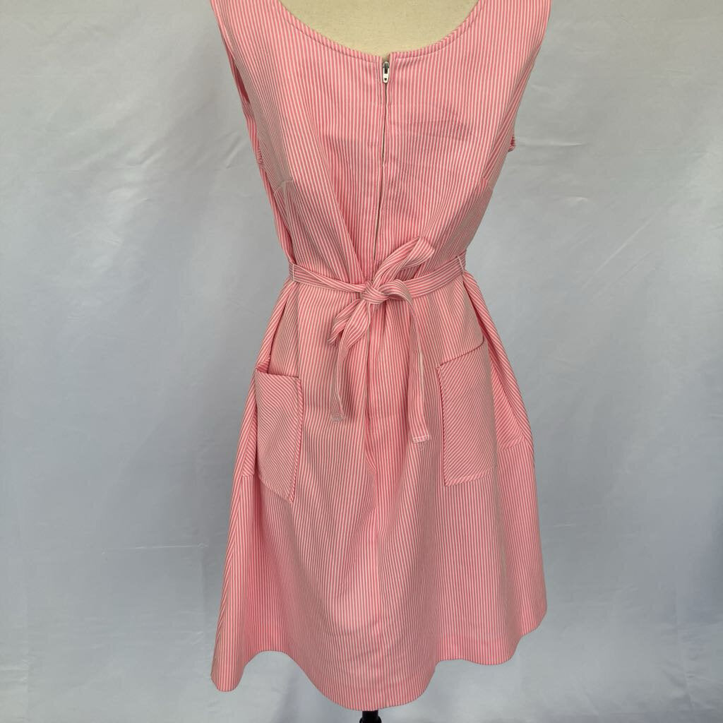 1960s Pink and White Striped Dress with Pockets and Belts
