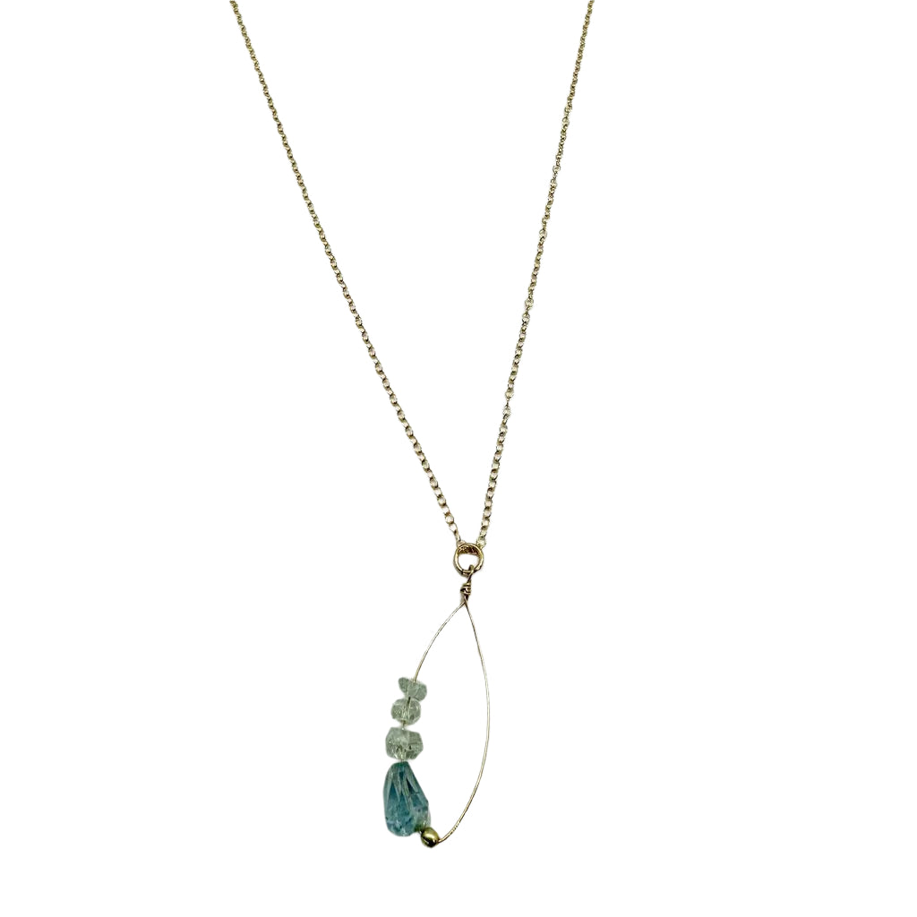 Handmade Aqua Marine Gemstone Necklace Gold Filled