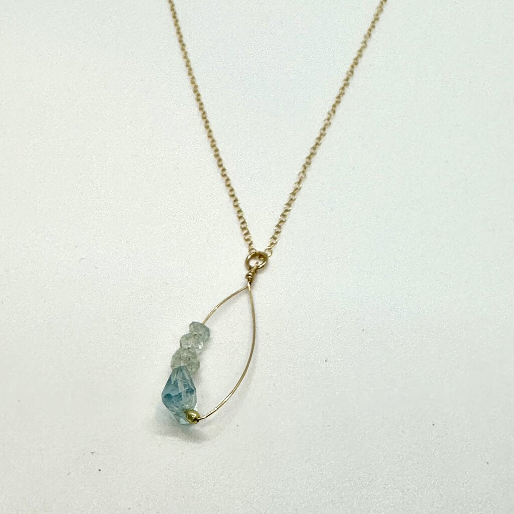 Handmade Aqua Marine Gemstone Necklace Gold Filled