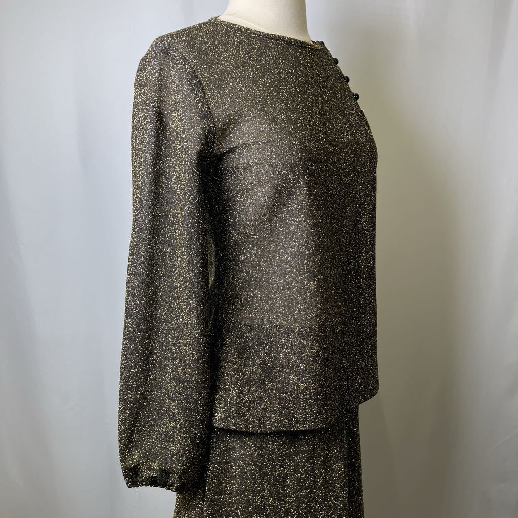 Gold Shimmer Two-Piece Shirt and Skirt