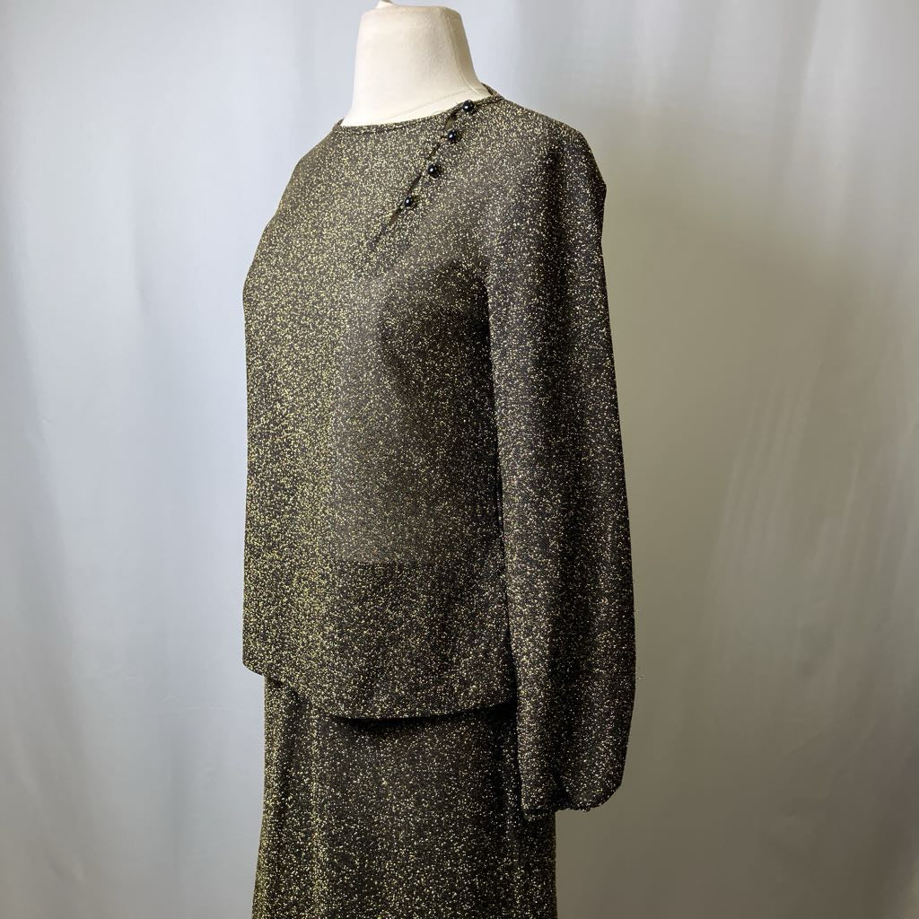 Gold Shimmer Two-Piece Shirt and Skirt