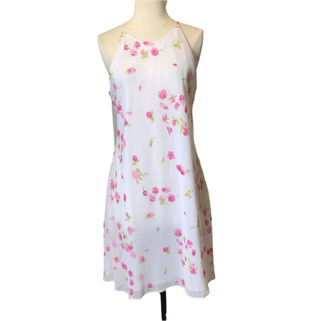 1990s White Floral Mini Dress