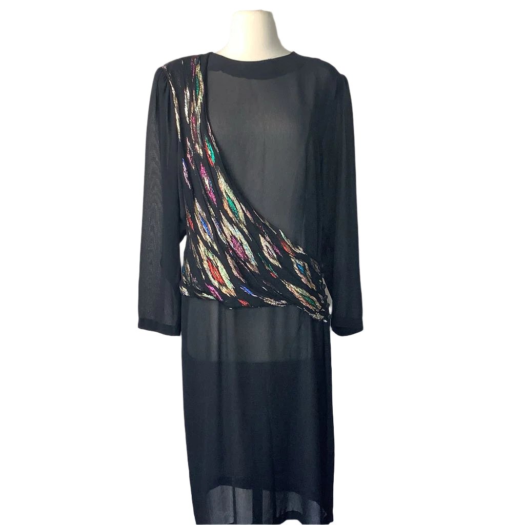 Pellini After 5 Chiffon Black Tie Dress with Metallic Sash