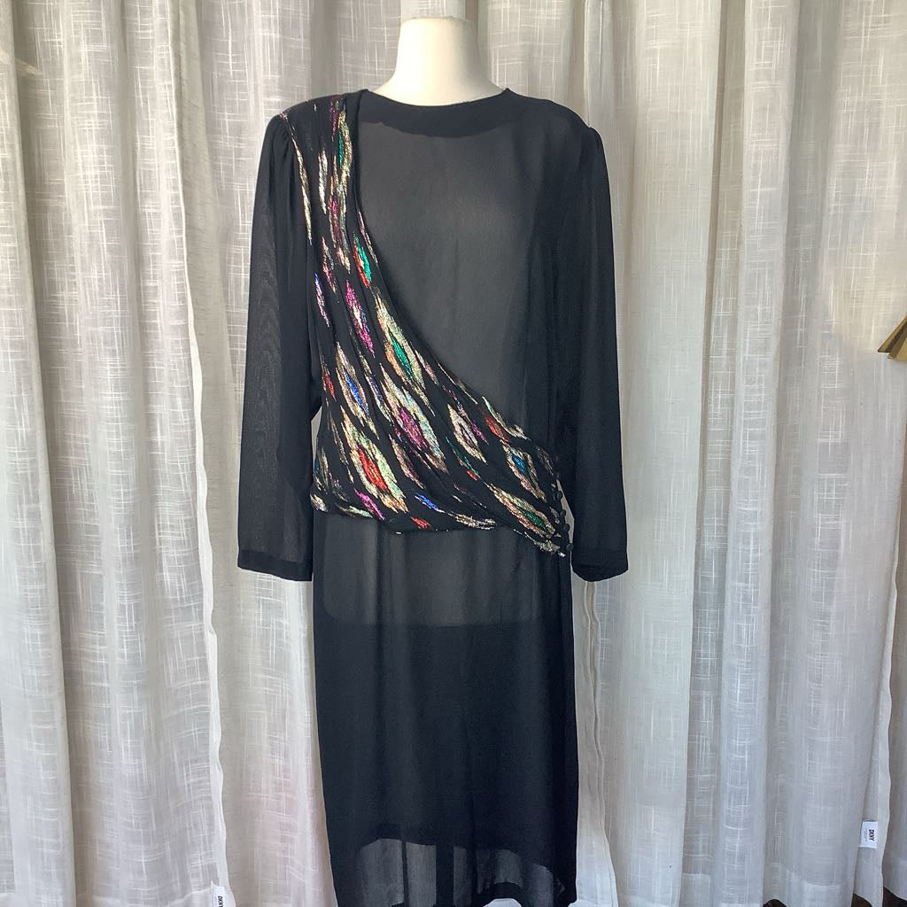 Pellini After 5 Chiffon Black Tie Dress with Metallic Sash Pellini After 5 Chiffon Black Tie Dress with Metallic Sash