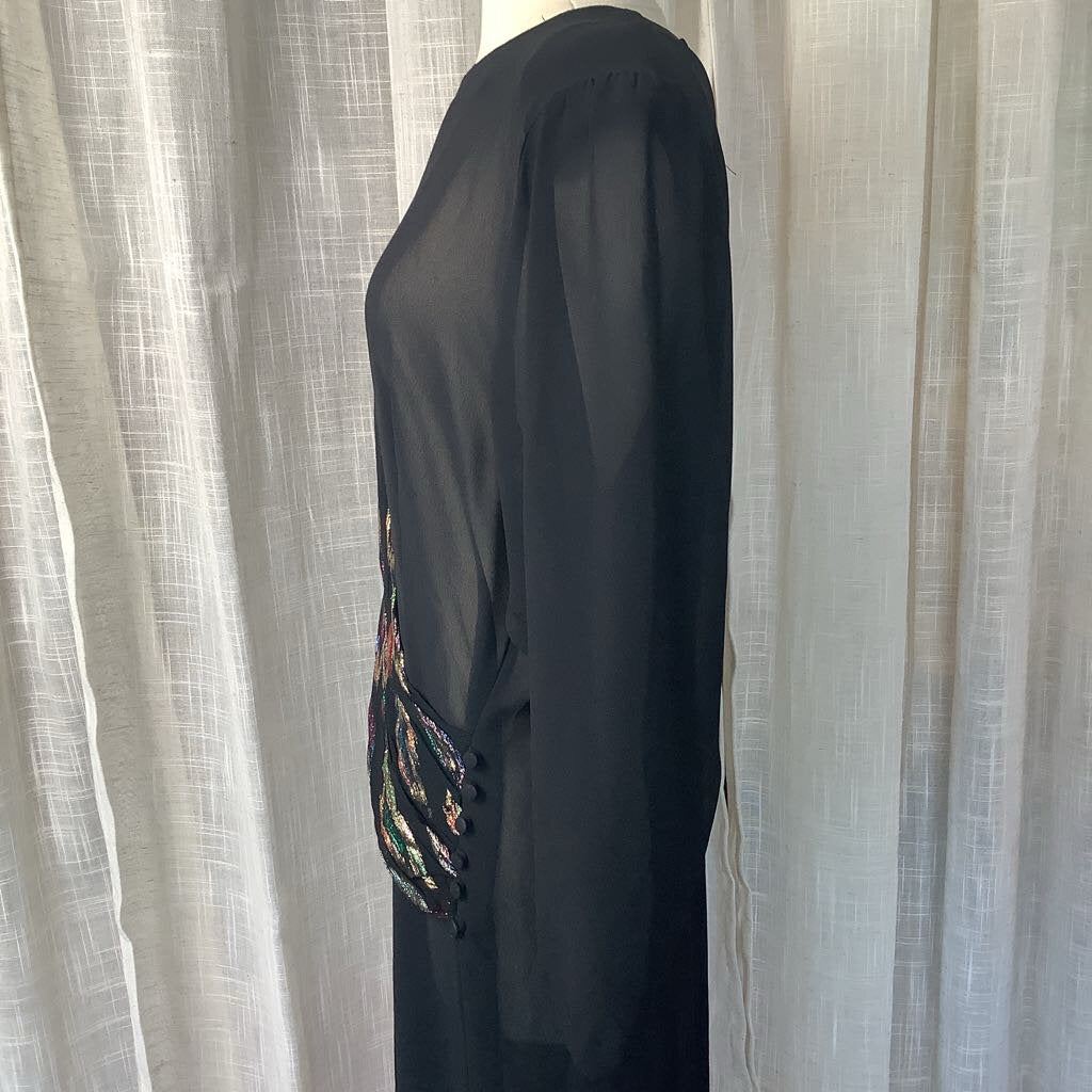 Pellini After 5 Chiffon Black Tie Dress with Metallic Sash