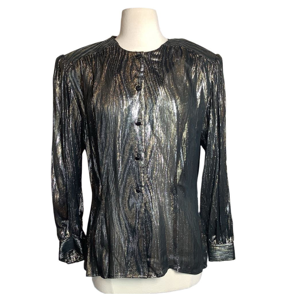 SK & Company Gold Metallic and Black Blouse