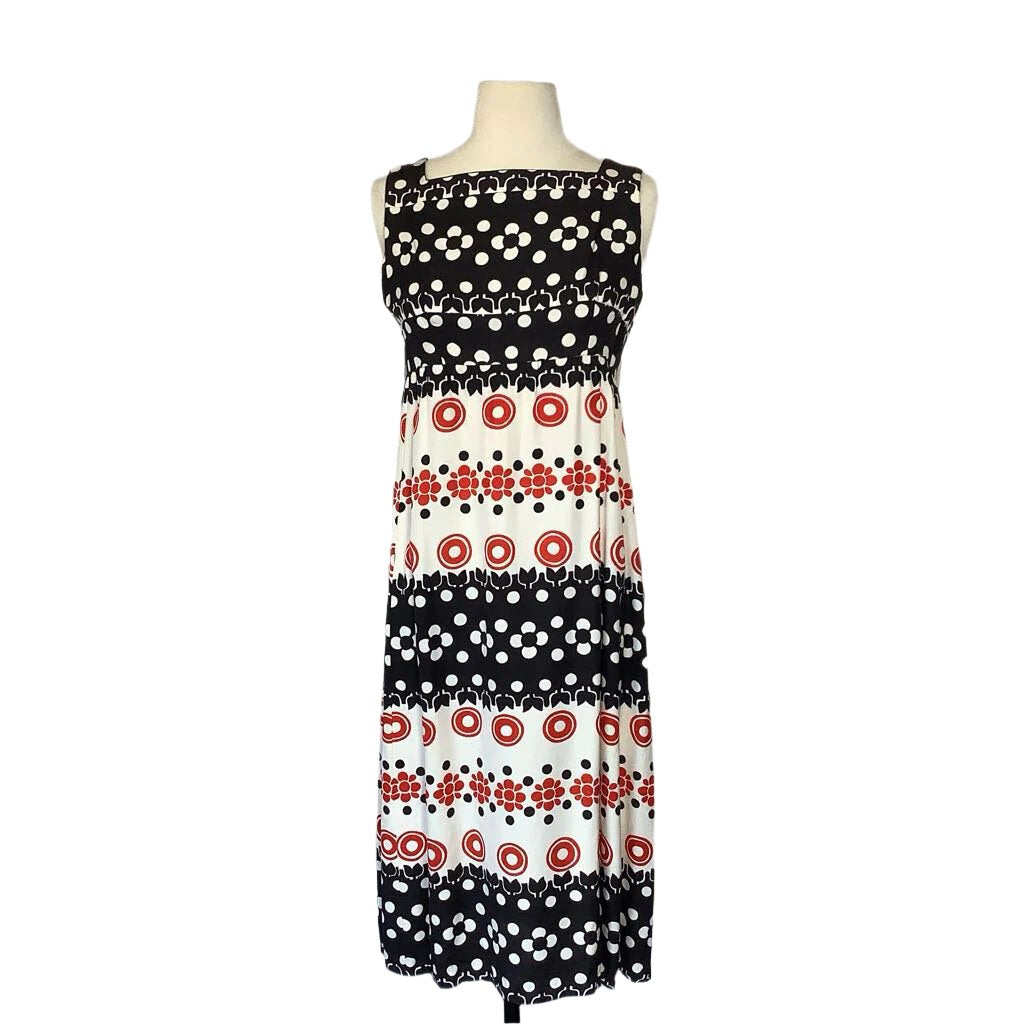 1960s Mod Black Red and White Floral Dress
