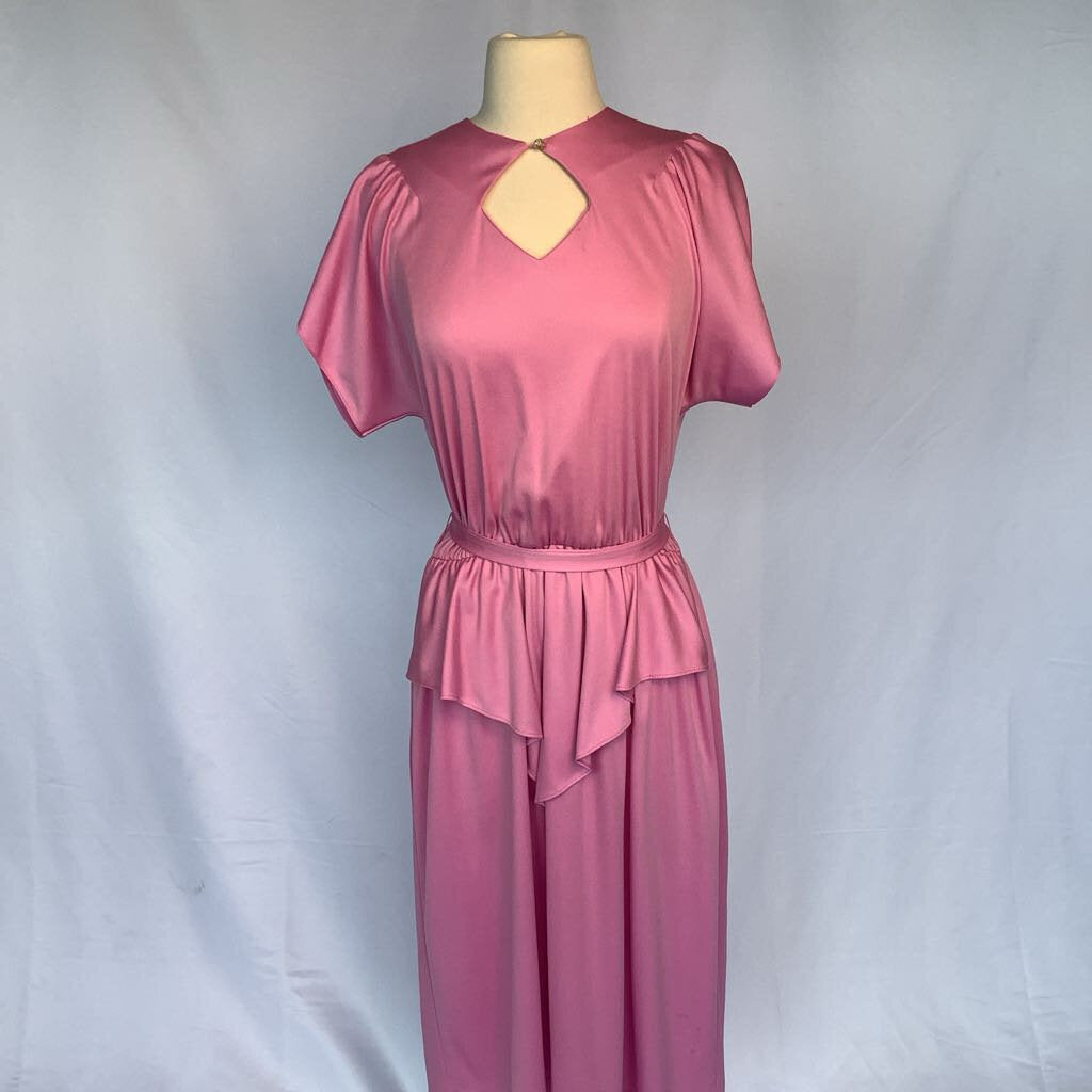 1980s Pink Peplum Dress with Belt 1980s Pink Peplum Dress with Belt