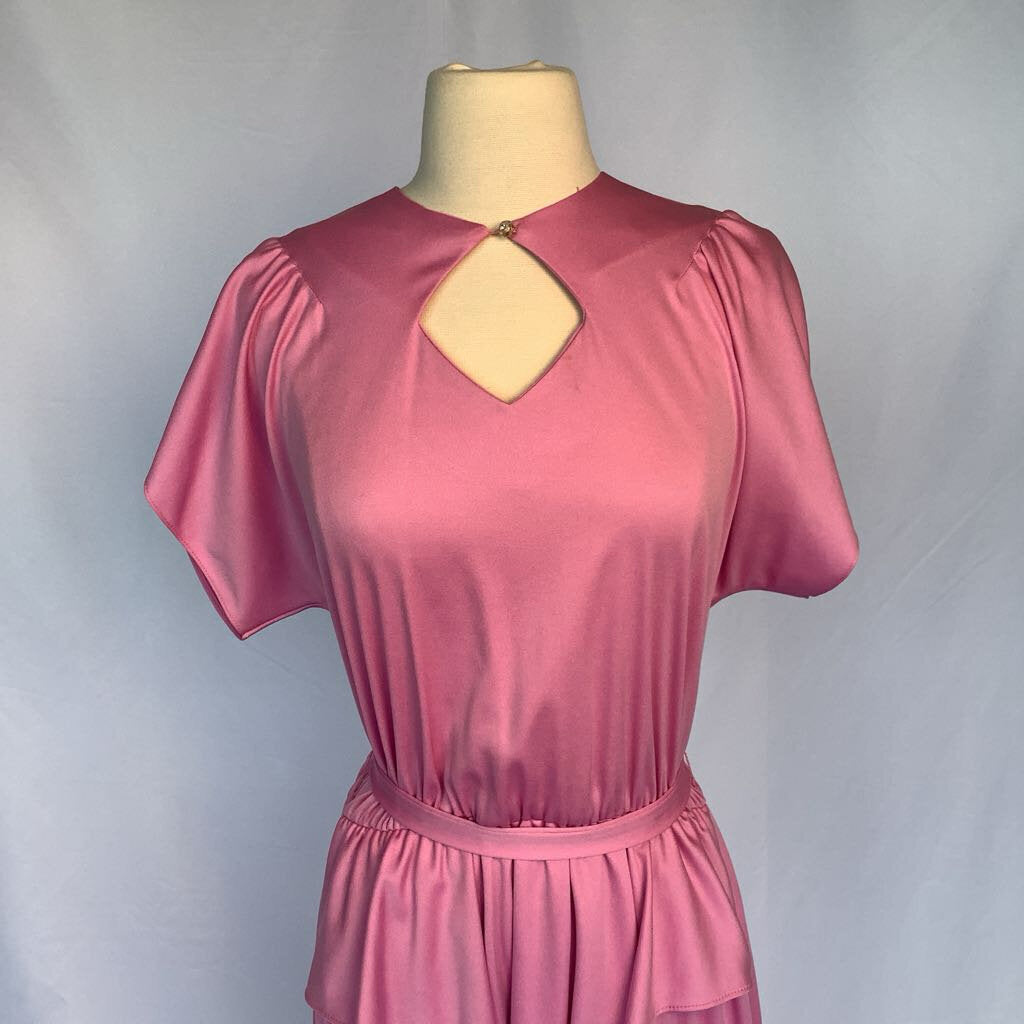 1980s Pink Peplum Dress with Belt
