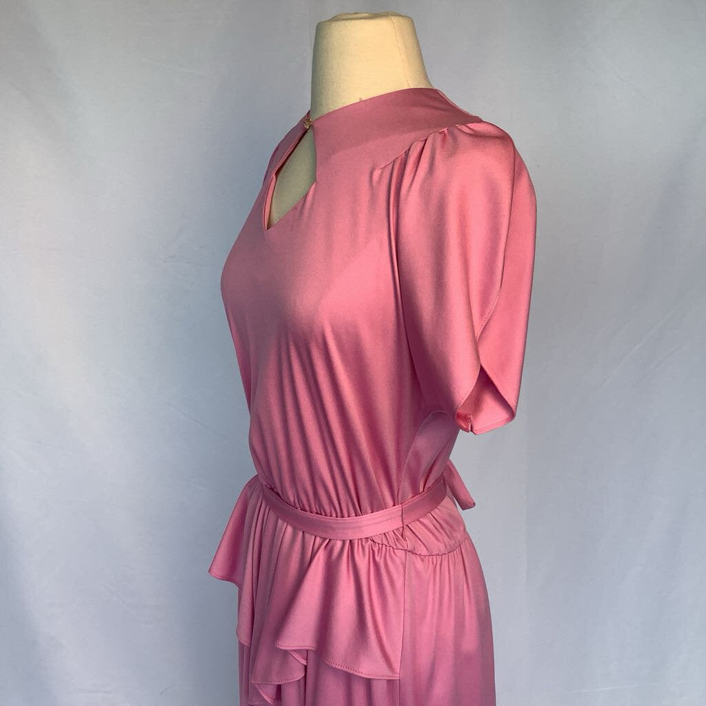 1980s Pink Peplum Dress with Belt