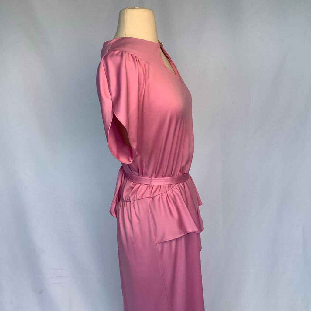 1980s Pink Peplum Dress with Belt