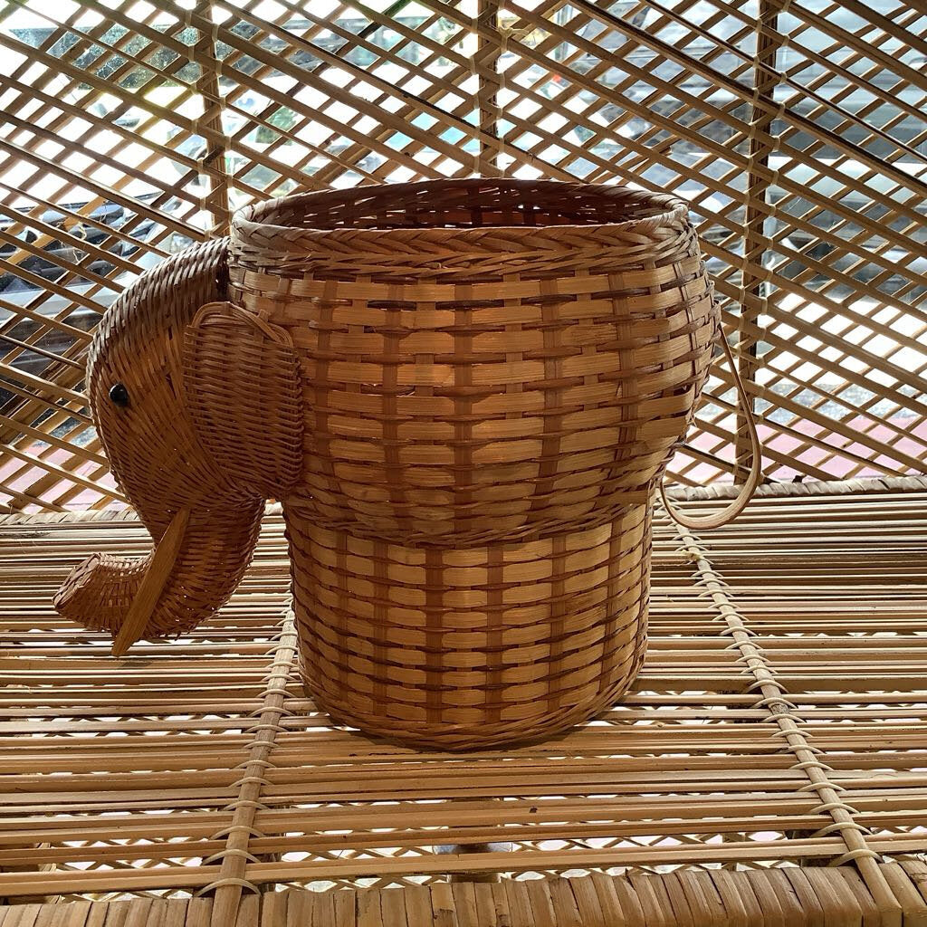 Vintage Wicker Elephant Planter