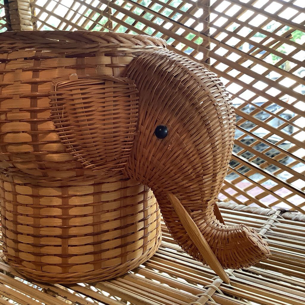 Vintage Wicker Elephant Planter