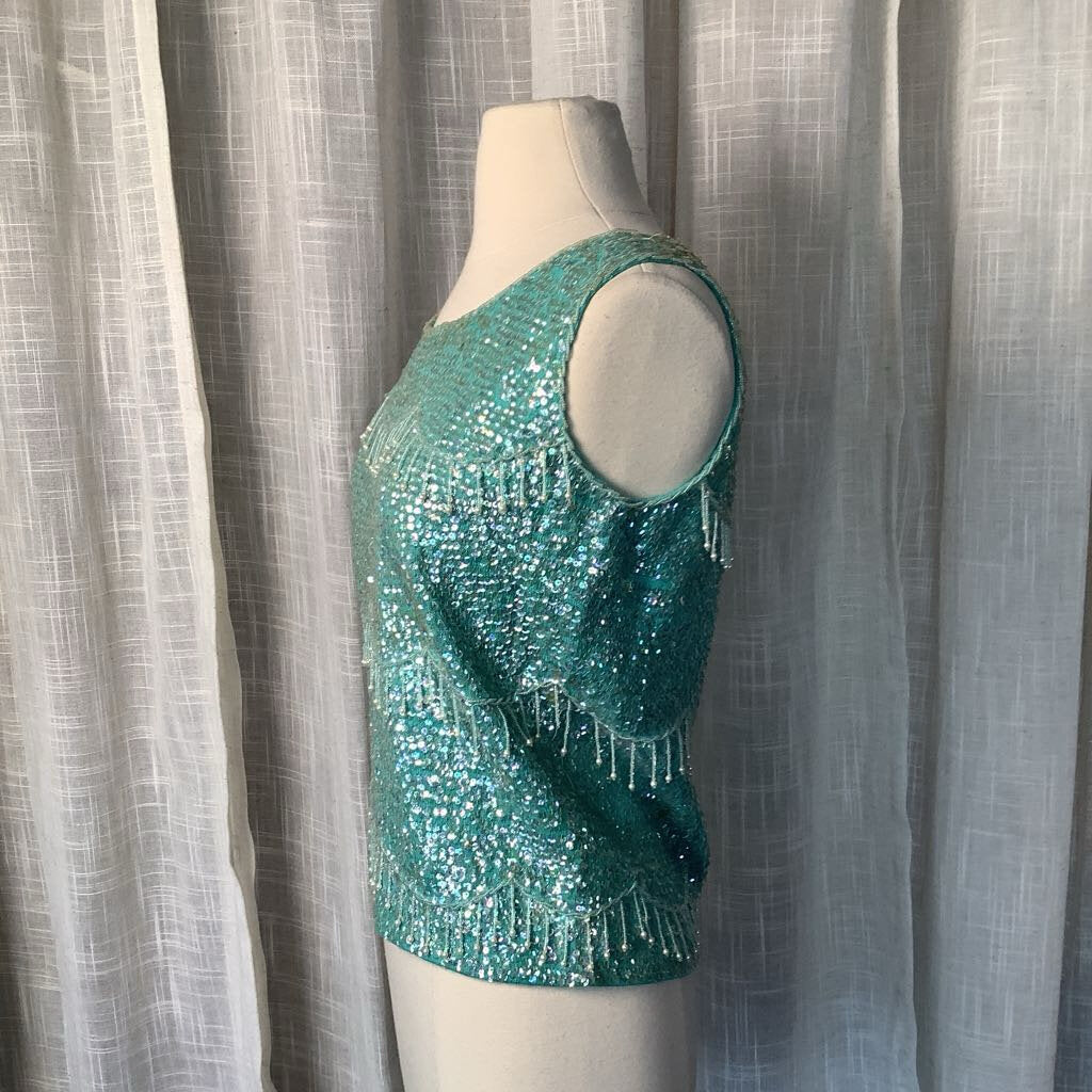 1960s Diana Deb from Hong Kong Exclusive Beaded Sleeveless Evening Top
