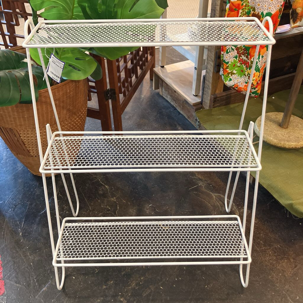 wire rack plant stand Mid Century White Metal Plant Stand