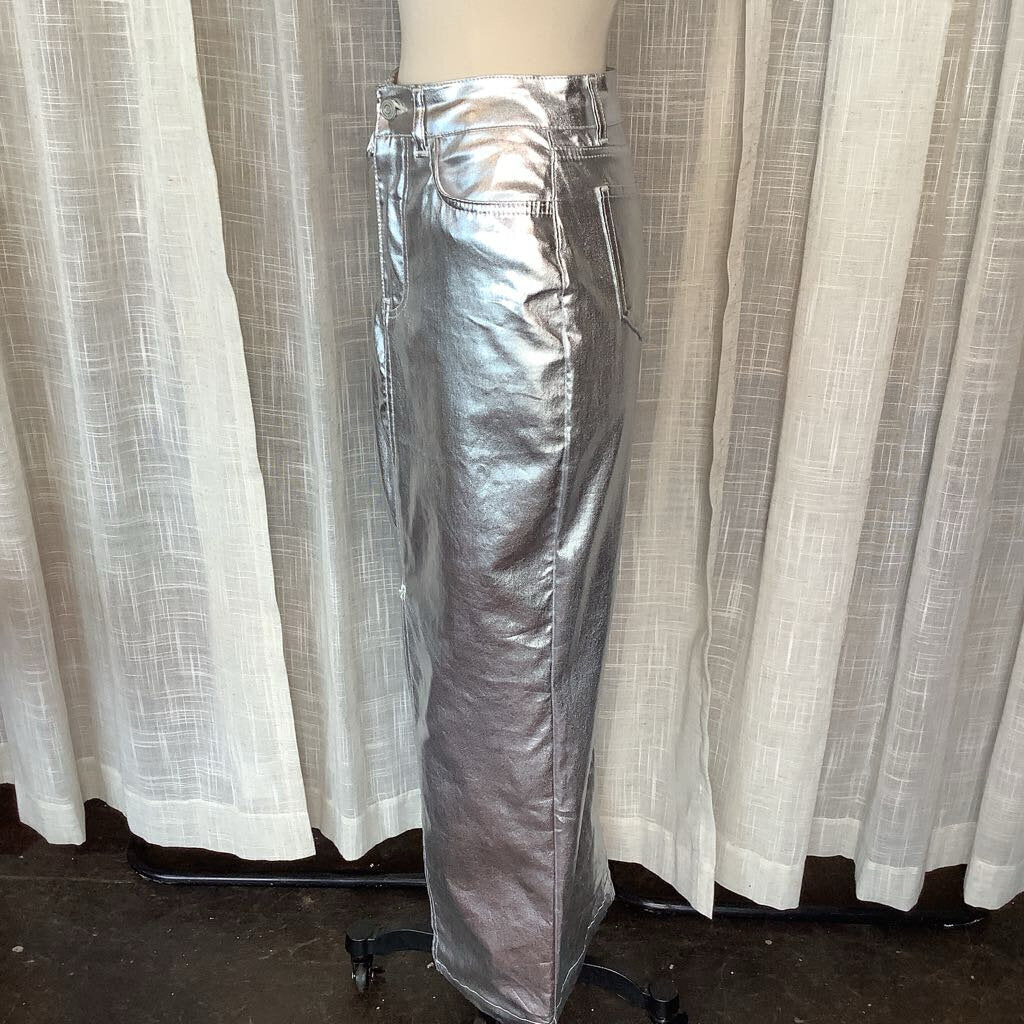 Silver Shiny Metallic Maxi Skirt