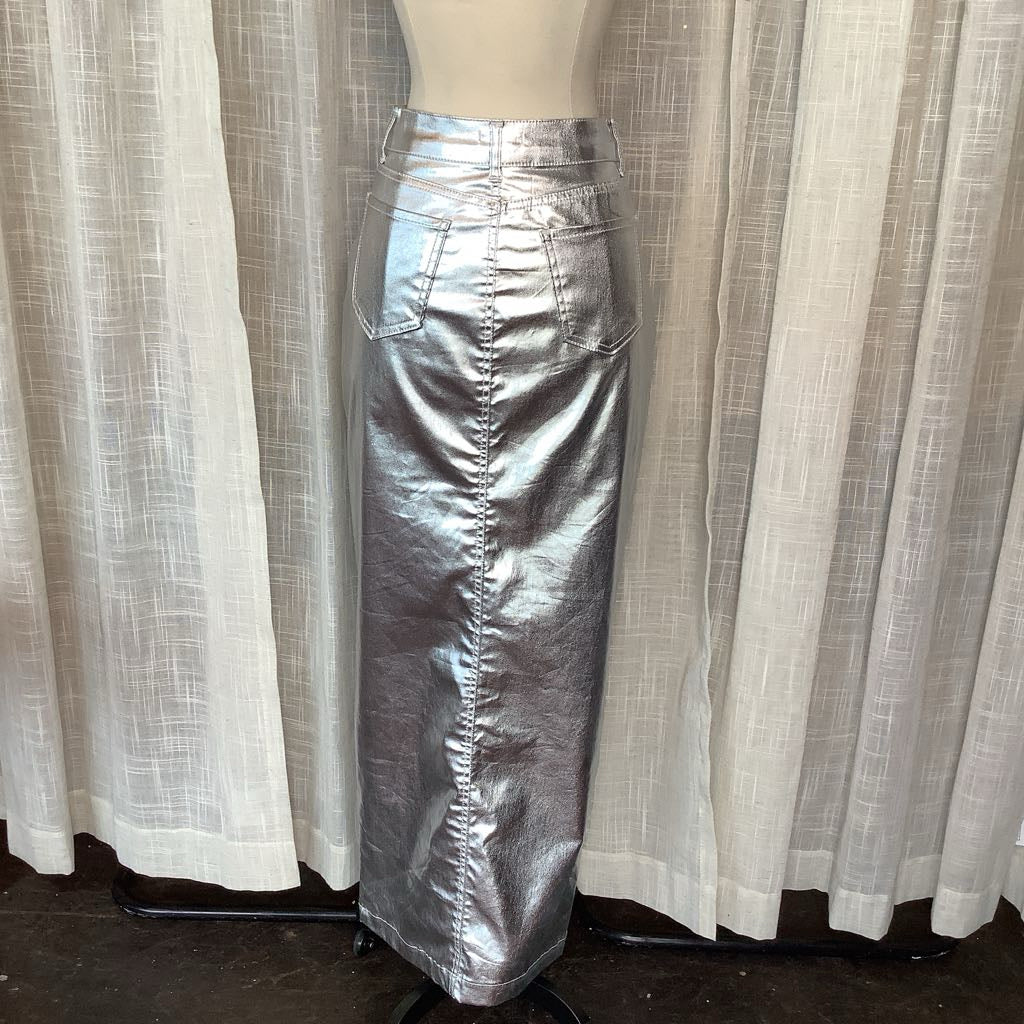 Silver Shiny Metallic Maxi Skirt