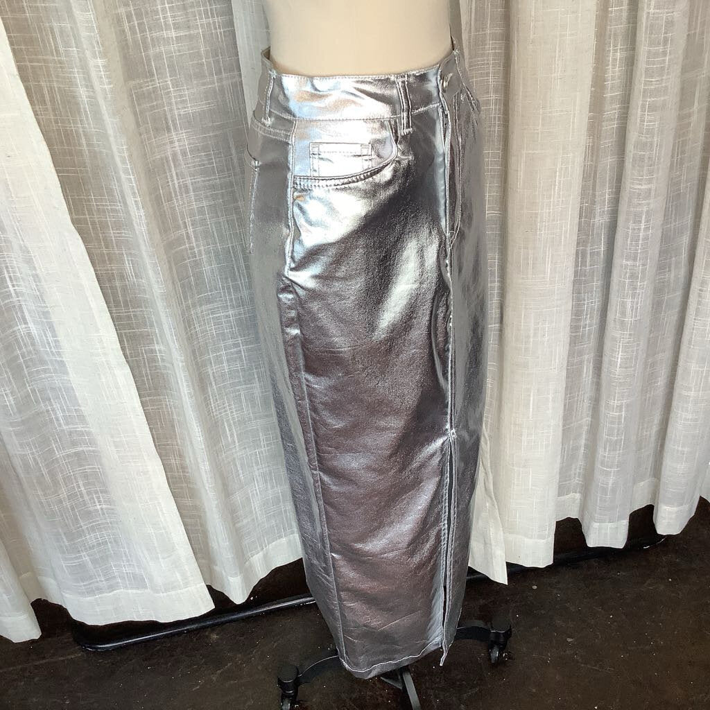 Silver Shiny Metallic Maxi Skirt