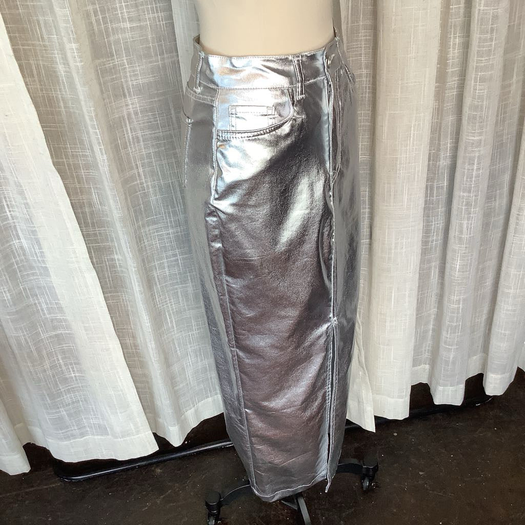 Silver Shiny Metallic Maxi Skirt