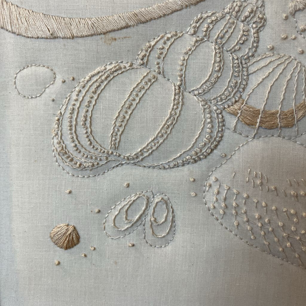 1980s Quilted Embroidery Seashells - Framed