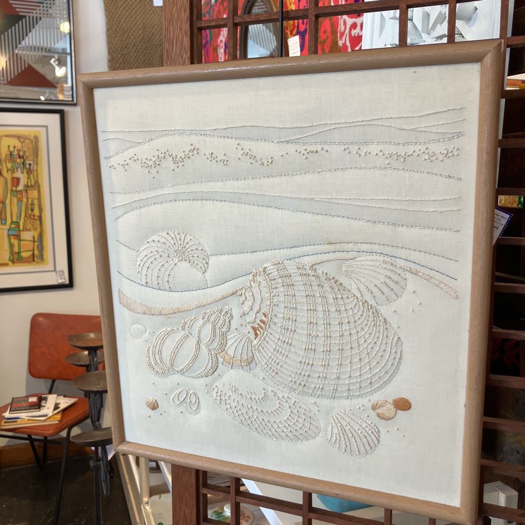 1980s Quilted Embroidery Seashells - Framed