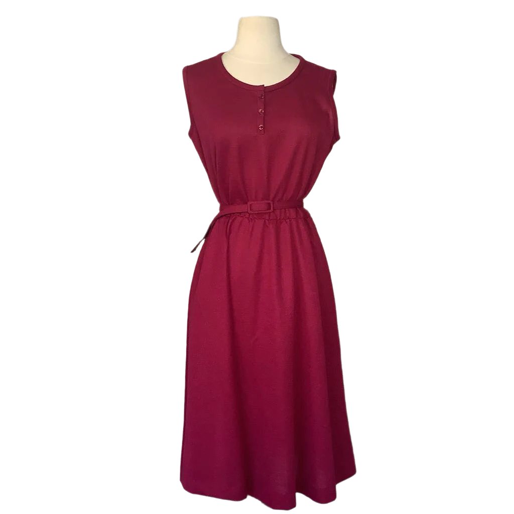 1970s Maroon Day Dress with Belt