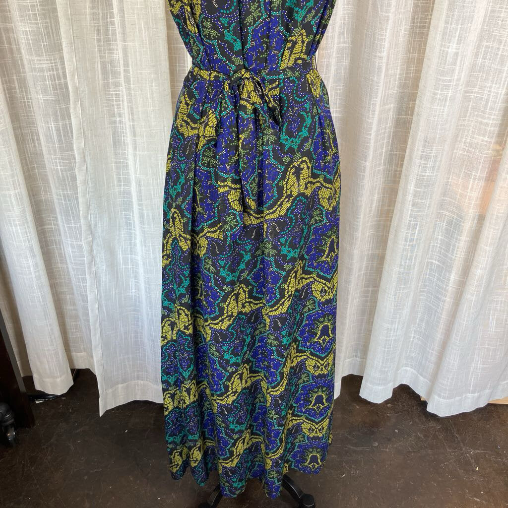 1990s Black Floral Spaghetti Strap Dress