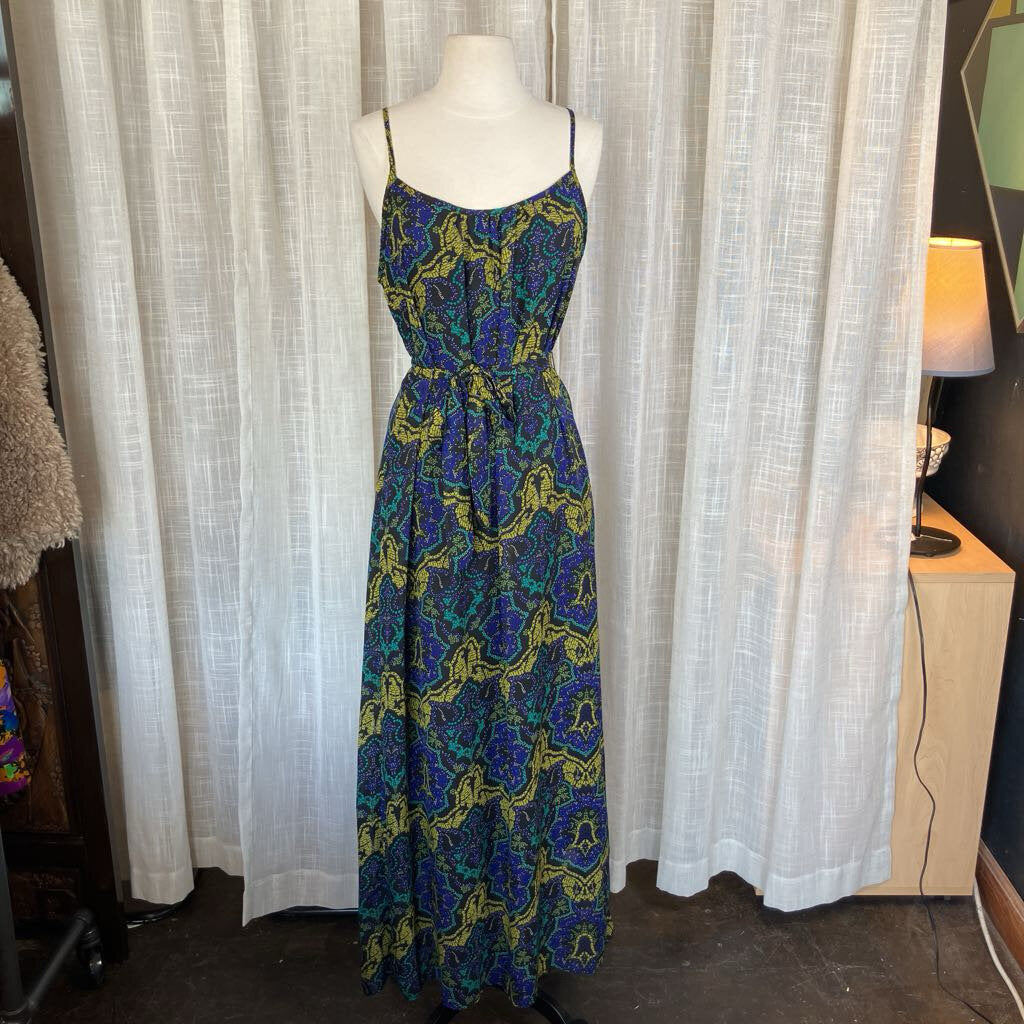 1990s Black Floral Spaghetti Strap Dress