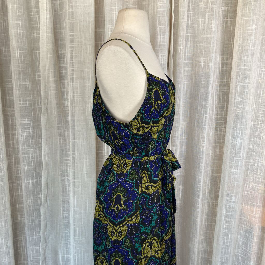 1990s Black Floral Spaghetti Strap Dress
