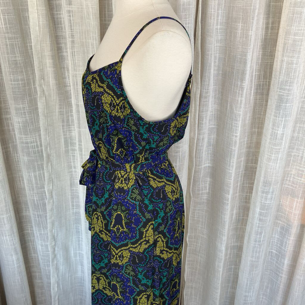 1990s Black Floral Spaghetti Strap Dress