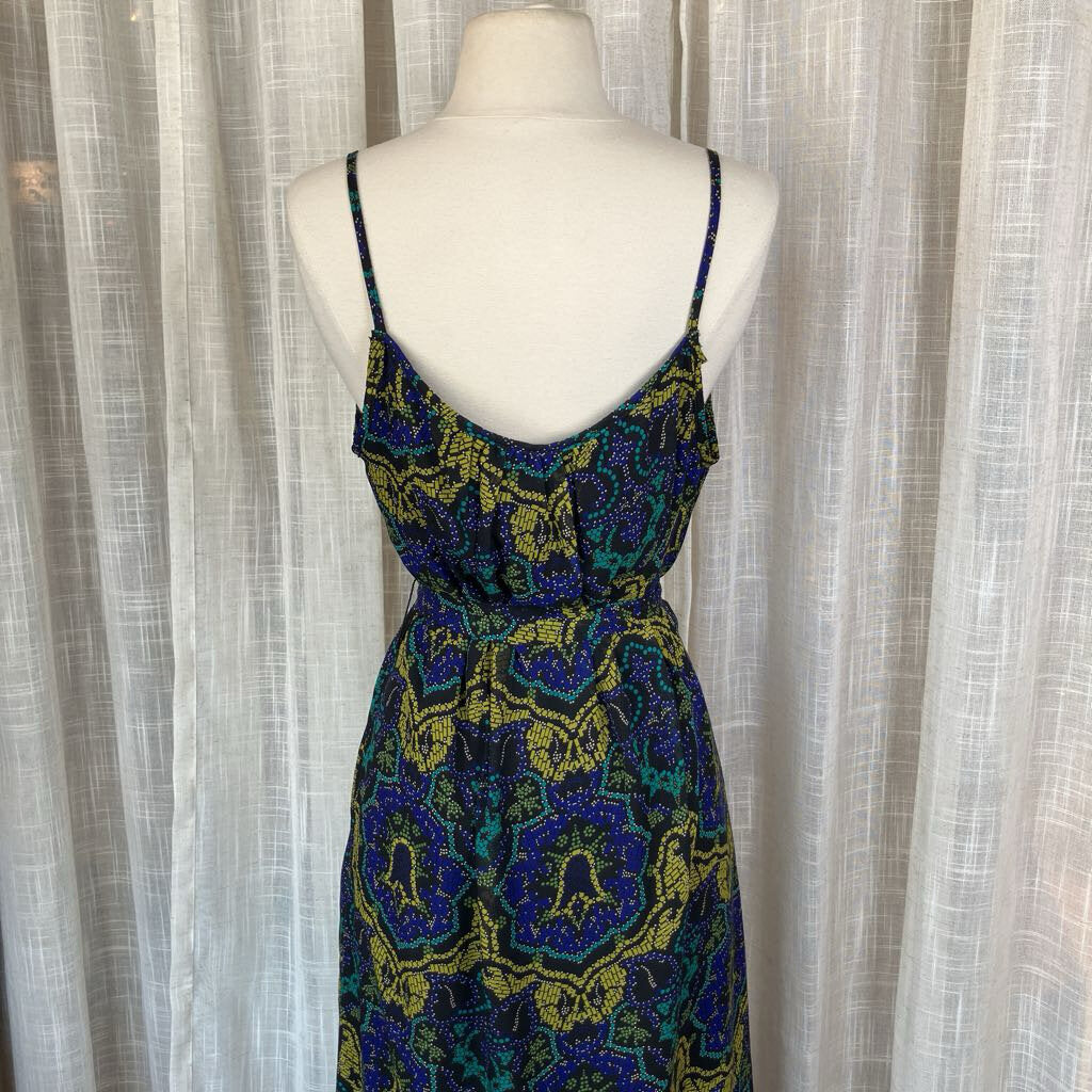 1990s Black Floral Spaghetti Strap Dress