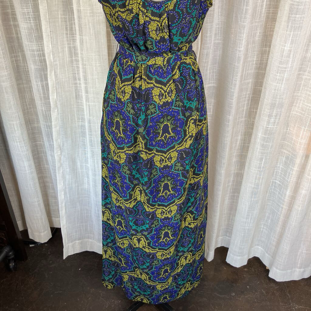 1990s Black Floral Spaghetti Strap Dress