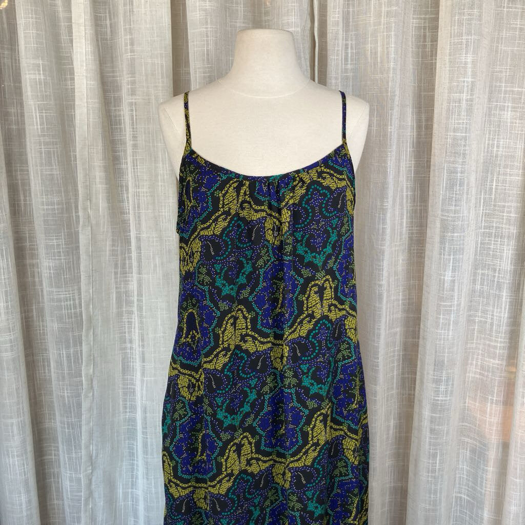 1990s Black Floral Spaghetti Strap Dress